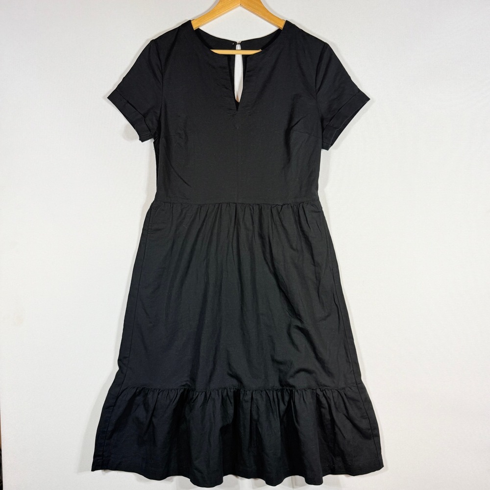 Pact Organic Cotton Line Small Black Dress Tier Ruffle Pockets Natural Fiber